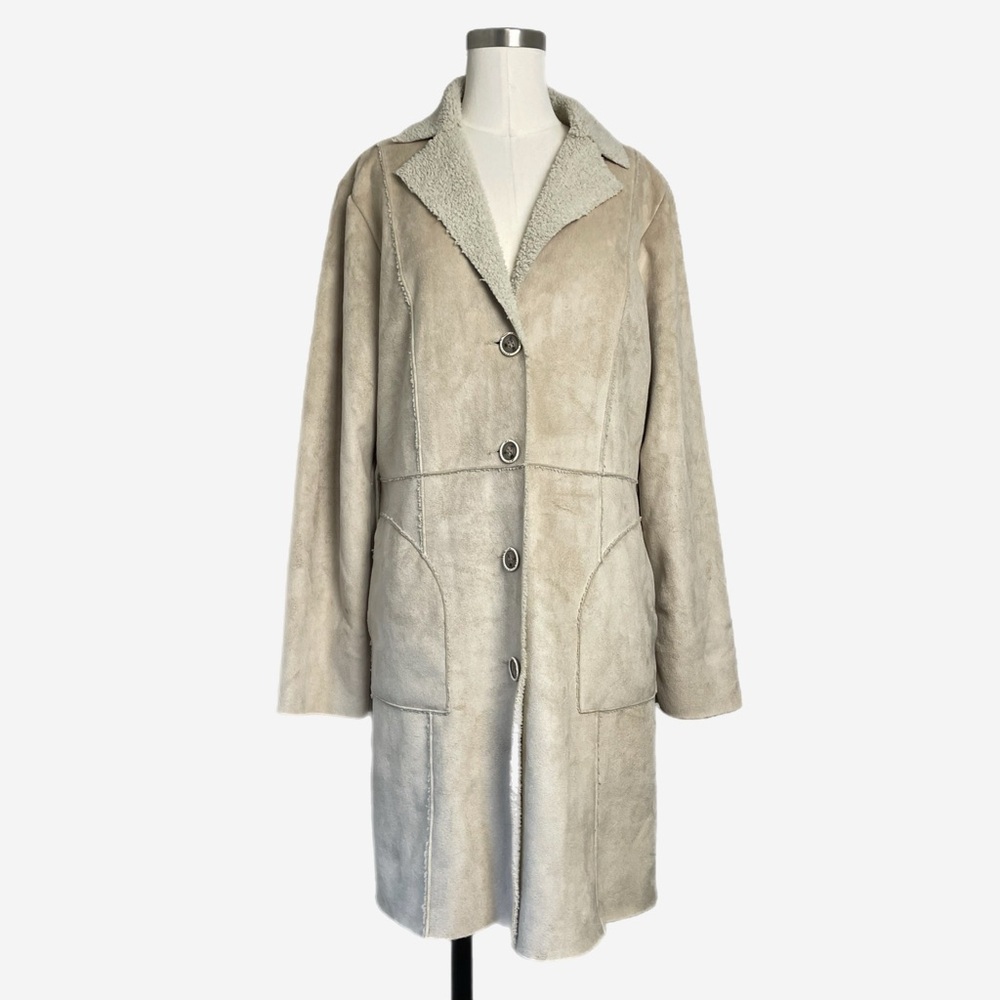 CAbi tan faux suede vegan shearling sherpa long coat Y2K fall western boho M